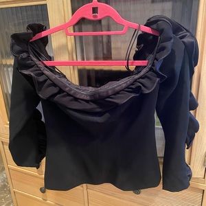 Cinq a Sept Black Off the Shoulder Ruffle Top